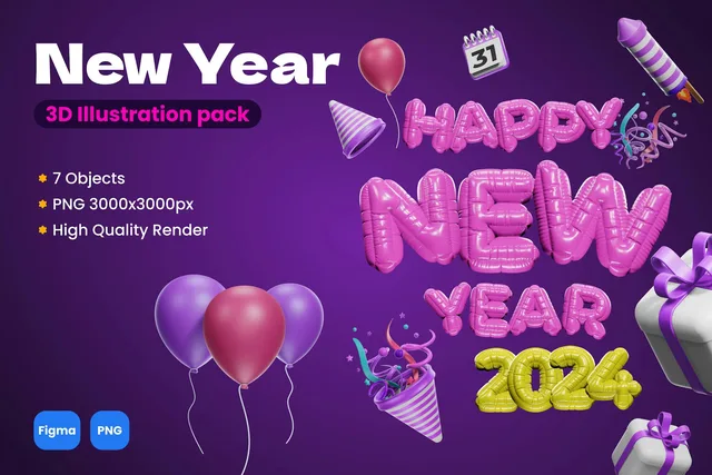 3D New Year illustration pack