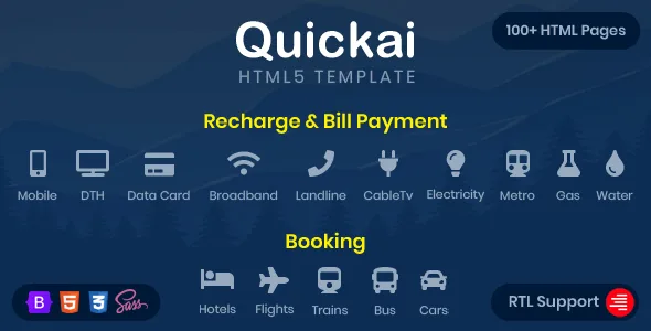 Quickai - Recharge & Bill Payment, Booking HTML5 Template 12 March 2024